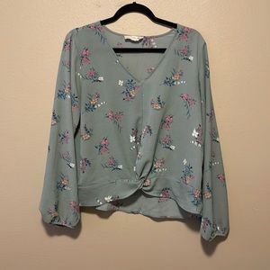 [Pink Republic] Blue/Green Blouse with Floral Pattern